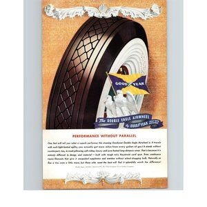 1940 Goodyear Tires Double Eagle Airwheel Vintage Print Ad Whitewall Art Deco